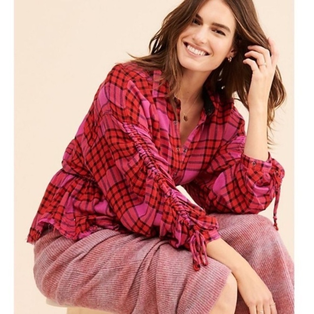 Free People Pacific Dawn Plaid Shirt Size M